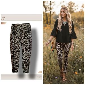 🌿L7 Women's Small Leopard Cheetah Animal Print Cropped Workout Leggings-Cute!